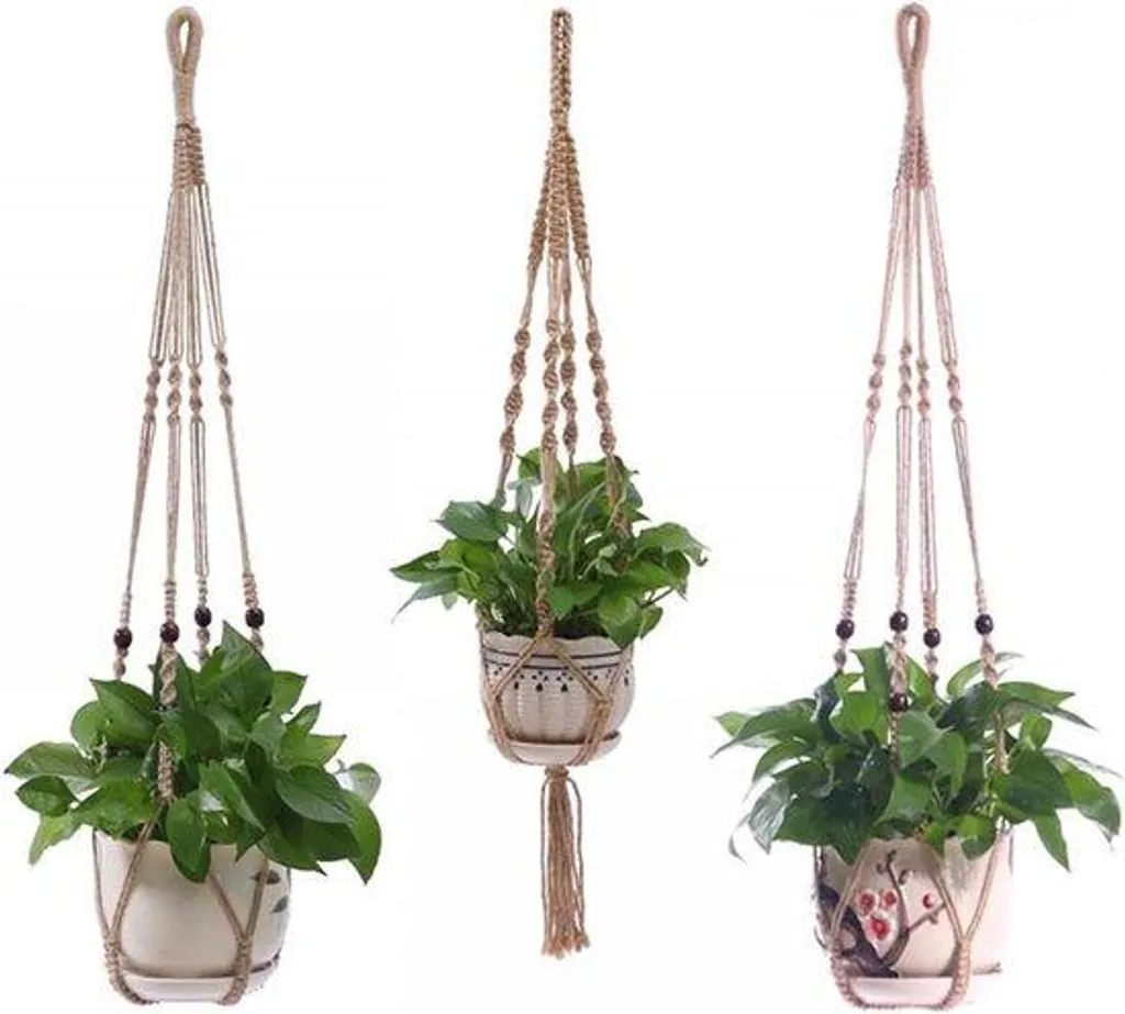 Support à plantes en 3 parties en corde style bohème pour intérieur