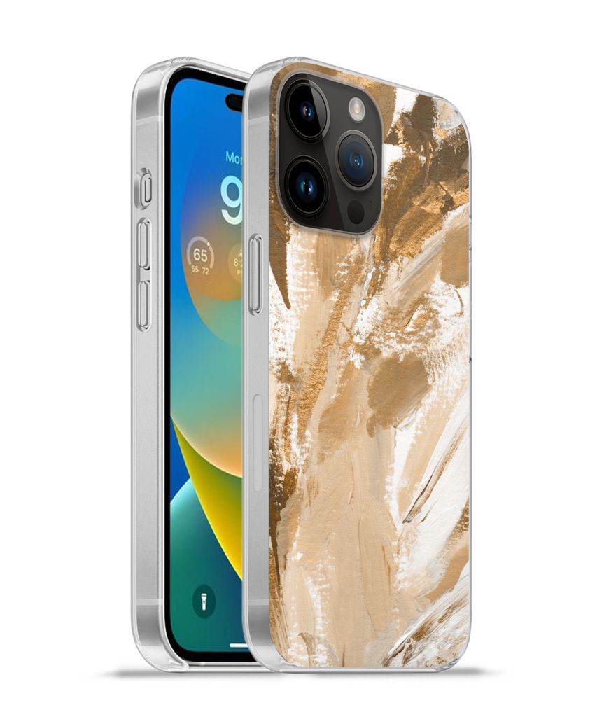 MuchoWow Handyhülle Schutzhülle Hülle für Apple iPhone 14 Pro Max Farbe - Gold - Beige Silikon Softcase Handy Hülle - Hardcover