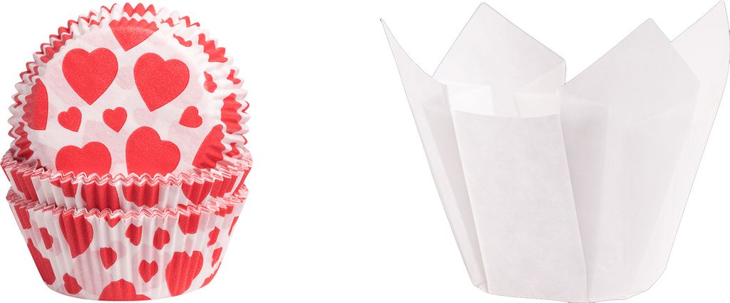 Demmler Herz Set - süßes Backformenset - Muffinförmchen Herzmuster + Tulip weiß - Germany