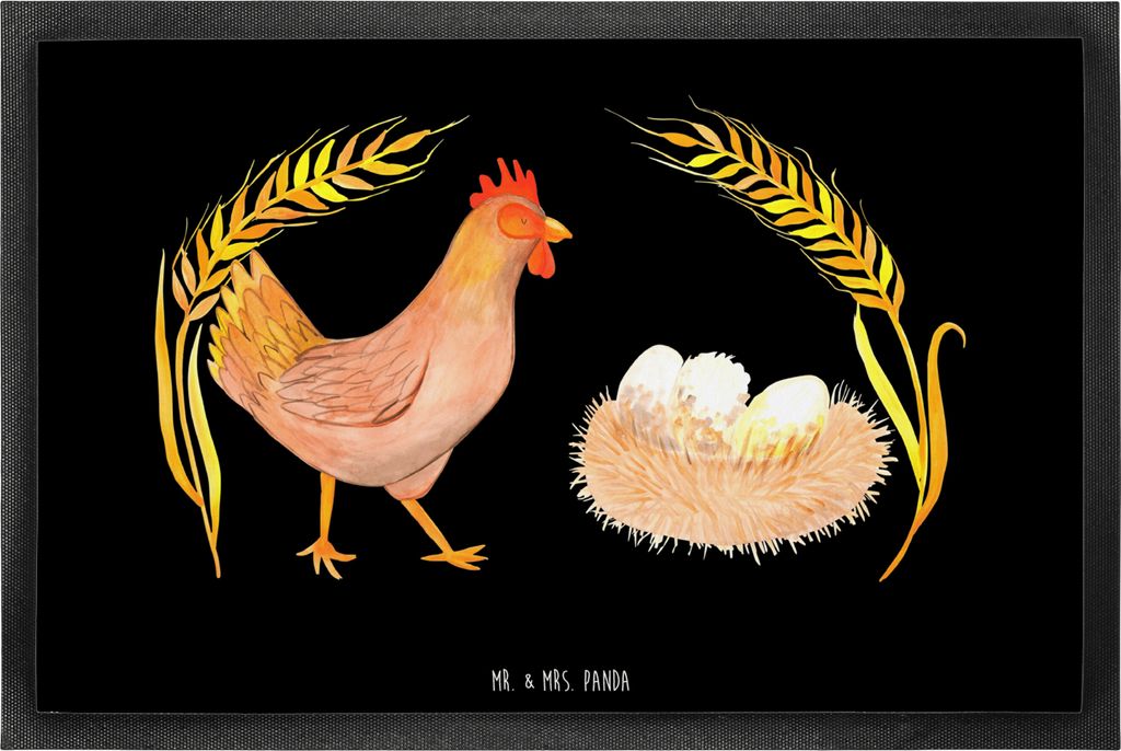 Mr. & Mrs. Panda fußmatte Huhn Stolz 60 x 90 cm - Schwarz - Geschenk, Hahn, Hof, Geburt, Schmutzmatte, Bodenvorleger, Magie, Motivation, Spruch, S...