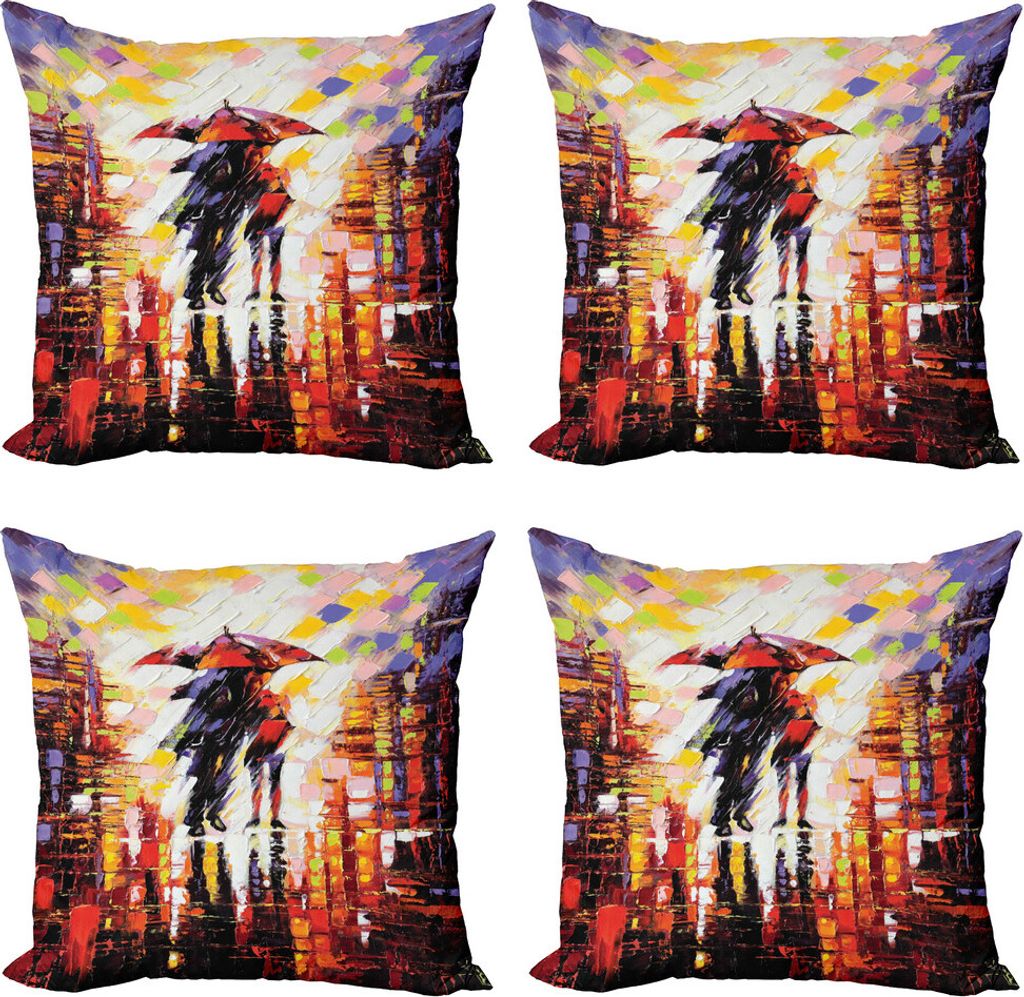 ABAKUHAUS Kunst Kissenbezug Set (4 Stück), Romantische Malerei Paar, Moderner Doppelseitiger Digitaldruck, 45 cm x 45 cm, Mehrfarbig