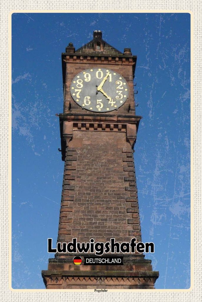 vianmo Holzschild 18x12 cm Ludwigshafen Pegeluhr Bildmotiv Reisemotiv Abenteuer Reisen