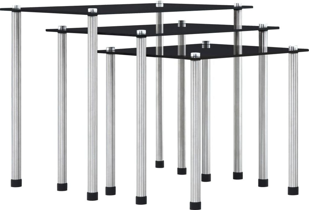 Satztische 3 Stk. Schwarz Hartglas