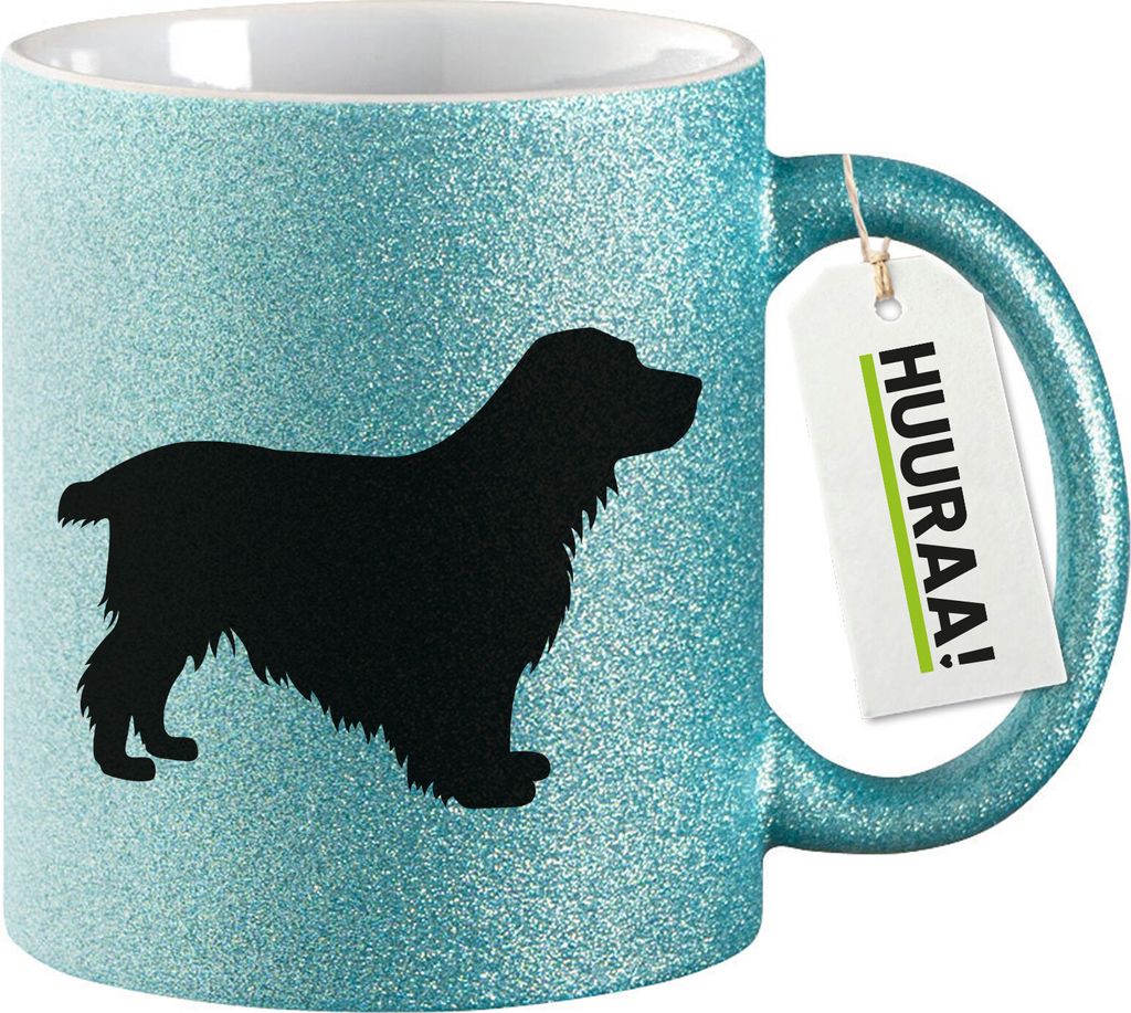 Huuraa Glitzertasse English Cocker Spaniel Silhouette 330ml Blau Keramik Kaffeebecher Geschenkidee