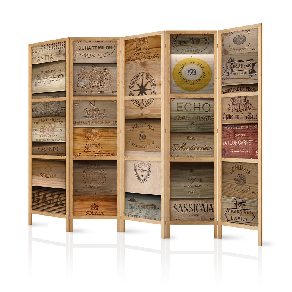 Paravent XXL 225x171 cm 5-teilig einseitig eleganter Sichtschutz Raumteiler Trennwand Raumtrenner Holz Design Motiv Deko Home Office Holz Bretter B...