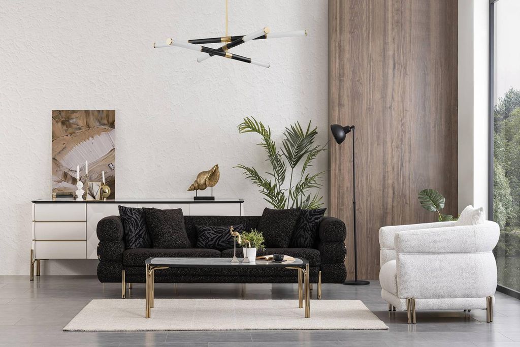 Wohnzimmer Sofa Set Designer Schwarzer Luxus Dreisitzer Produktbild 
