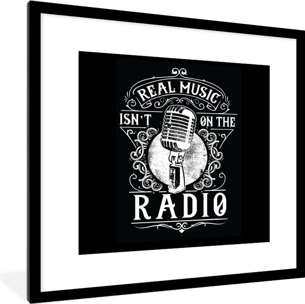 MuchoWow MuchoWow Gerahmtes Poster Mikrofon - Radio - Retro - Illustration 40x40 cm - Poster mit zchwarzem Bilderrahmen - Poster - Plakat im Ra...