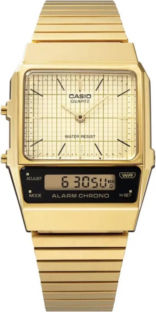 Montre analogique et numérique Casio Vintage boîtier doré AQ-800GEG