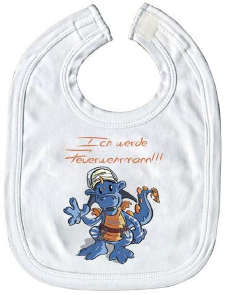 Babylätzchen mit Print - Drache Ich werde Feuerwehrmann - 12722 weiß