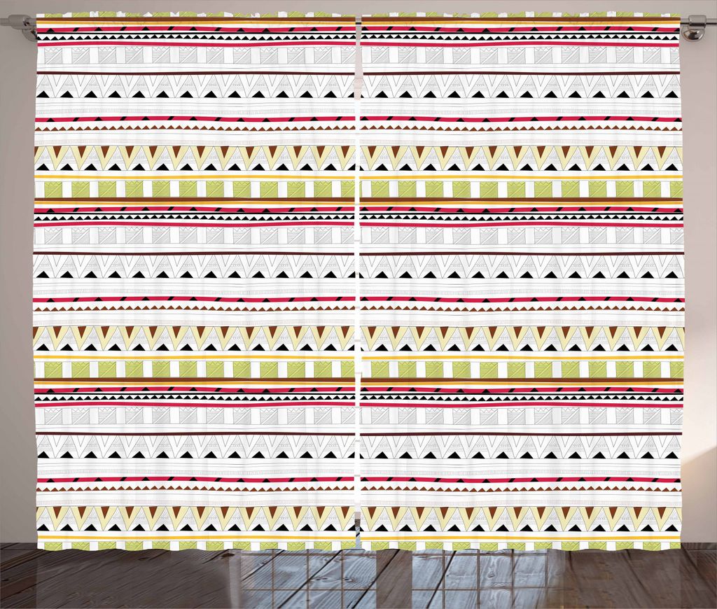 ABAKUHAUS Stammes Rustikaler Vorhang, Triangles Linien, Wohnzimmer Universalband Gardinen mit Schlaufen und Haken, 280 x 245 cm, Mehrfarbig