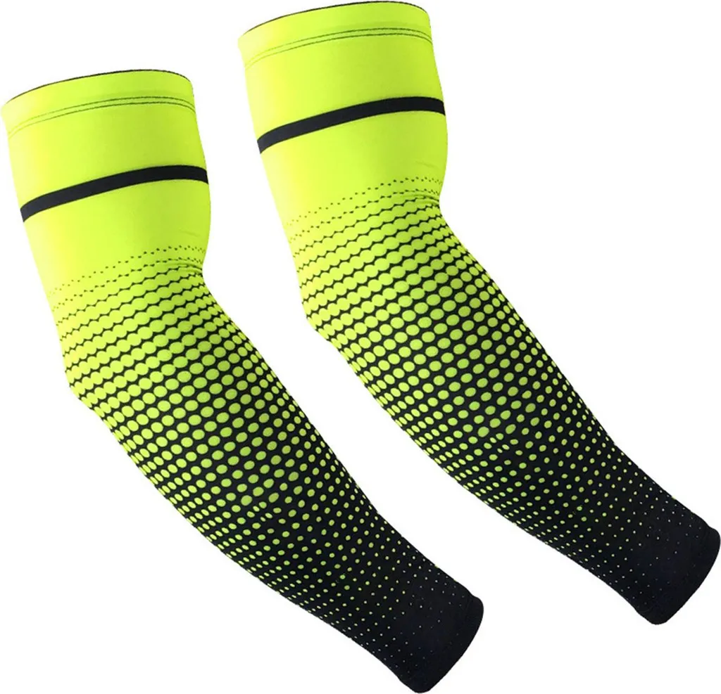 Un paio di maniche sportive Leggero traspirante unisex ghiaccio seta compressione manica per il ciclismo protezione solare verde fluorescente l