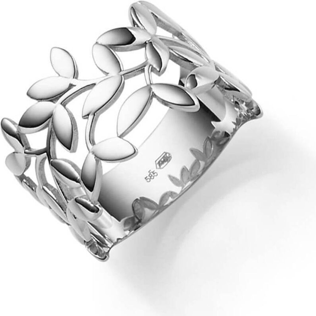 Ring Olivenzweig aus 585 Gold Weißgold Breite 12mm glänzend Fingerring Damen, Ringgröße:Innenumfang 54mm Ø17.2mm