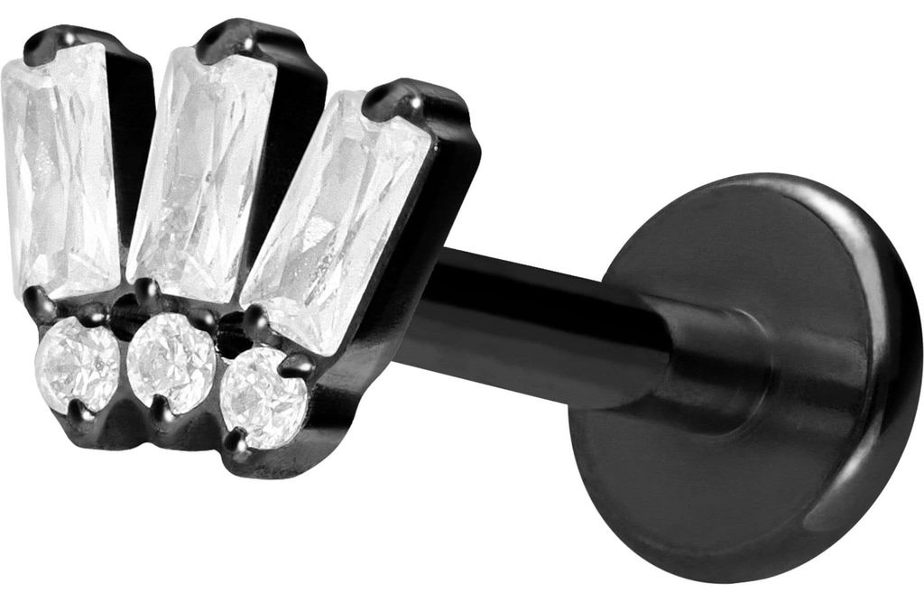 Ohrpiercing, Nasenpiercing Titan Labret mit Innengewinde 6 EINGEFASSTE KRISTALLE Schwarz Stablänge: 5mm | Stabstärke: 1,2mm