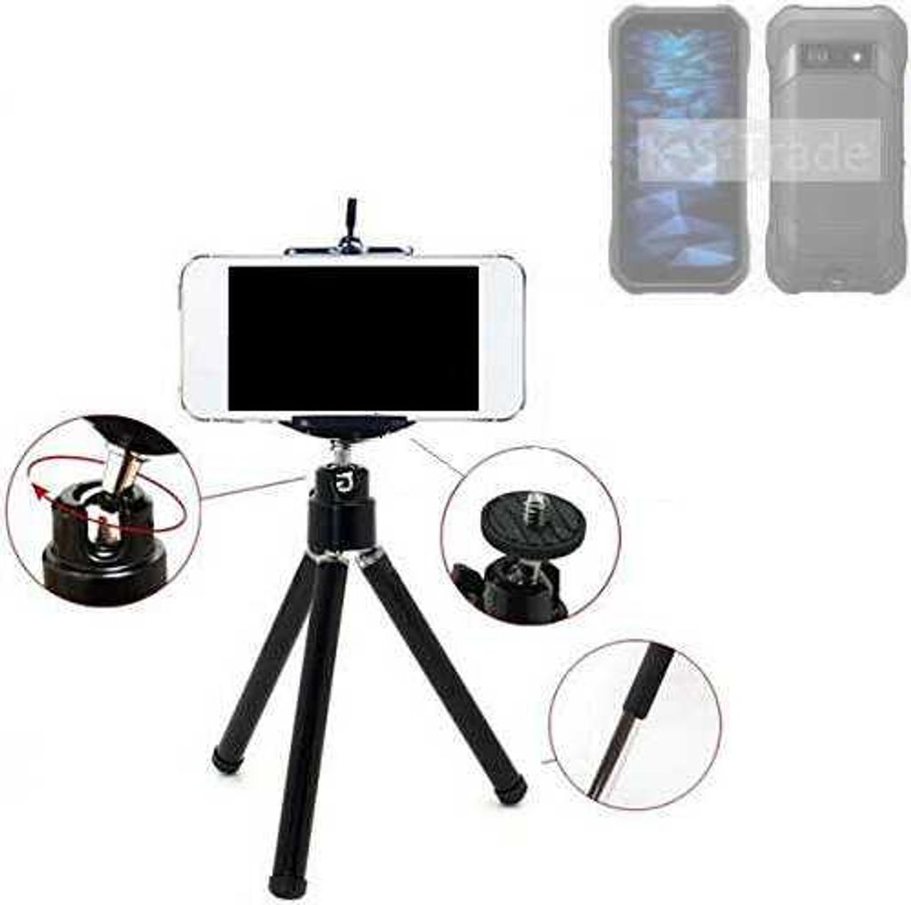 K-S-Trade Smartphone Stativ Dreibein kompatibel mit Kyocera DuraForce EX Tripod aus Aluminium Klemmstativ Stativ Adapter für Mobiltelefone schwarz