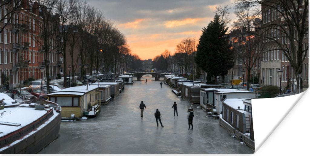 MuchoWow Poster Amsterdam - Schlittschuhlaufen - Winter 150x75 cm - ohne Rahmen