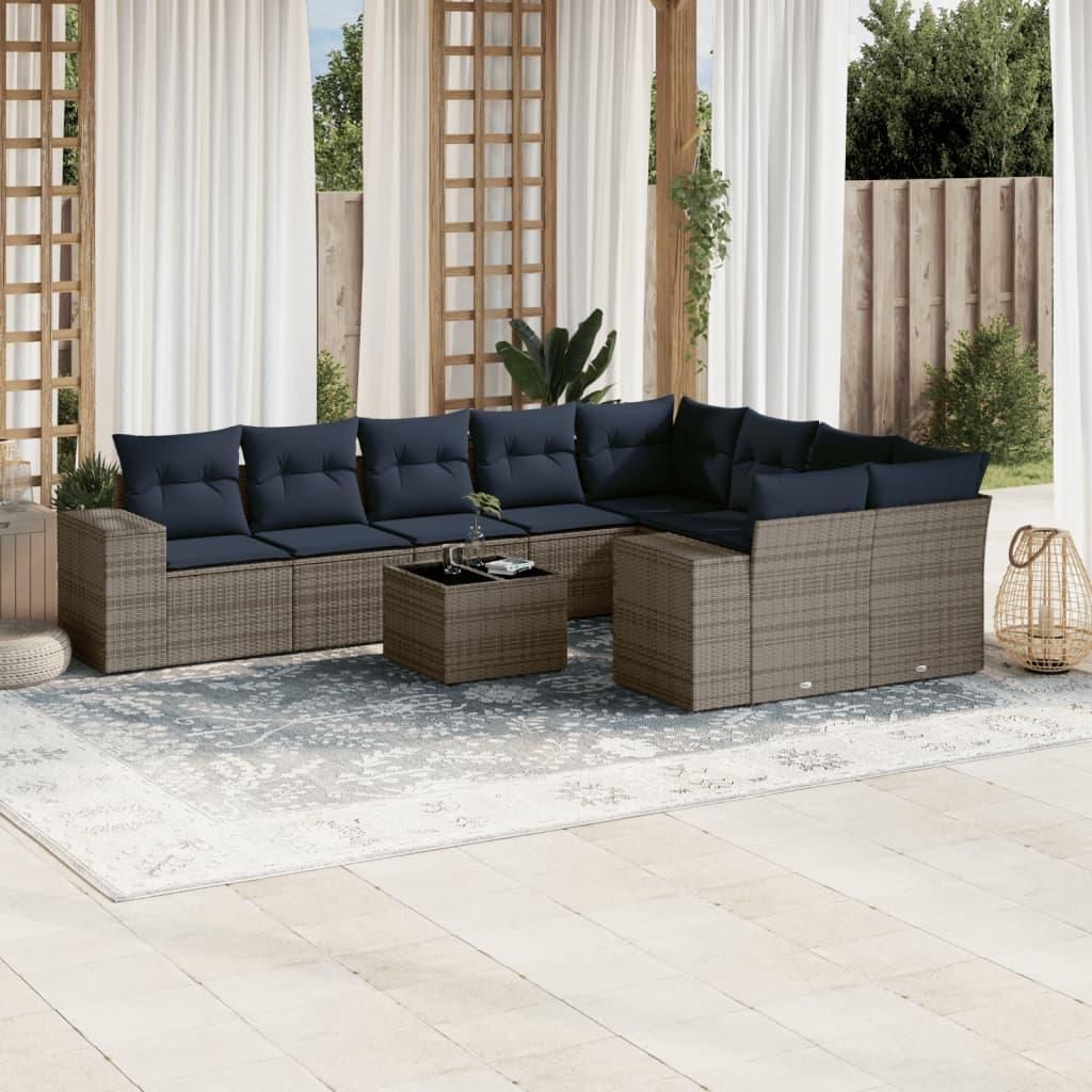 Maison Exclusive - 10-teiliges Gartensofa-Set mit Kissen, grau, Polyrattan