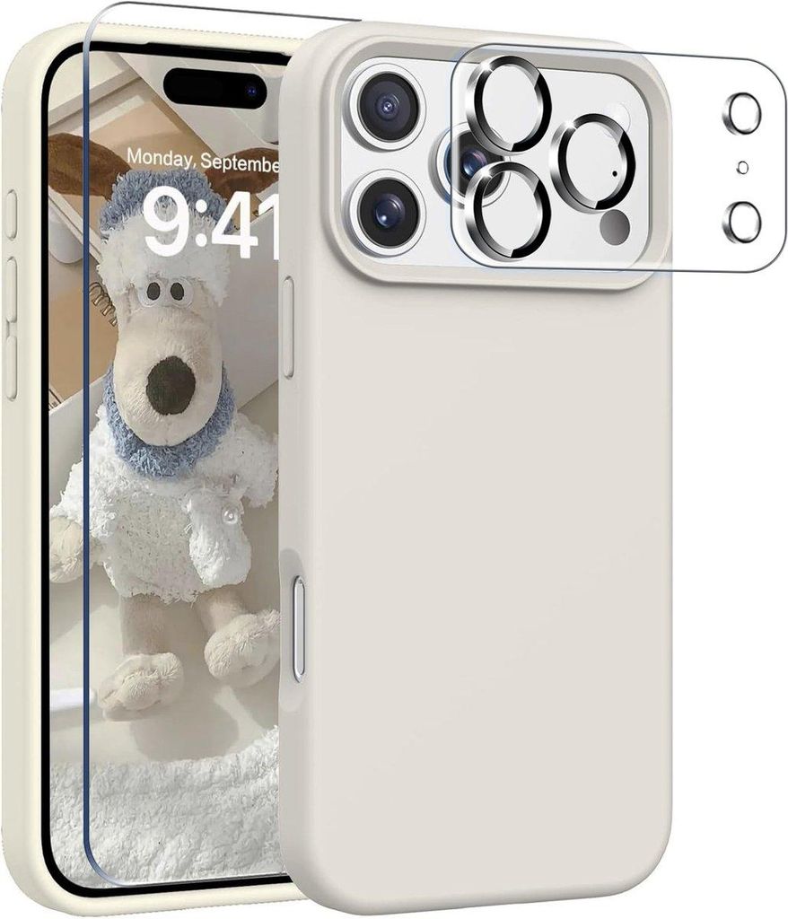 Stravo Silikonhülle für iPhone 17 Pro Max mit Display- & Kameraschutz, stoßfest, Mikrofaserfutter, schlank & passgenau, Grau