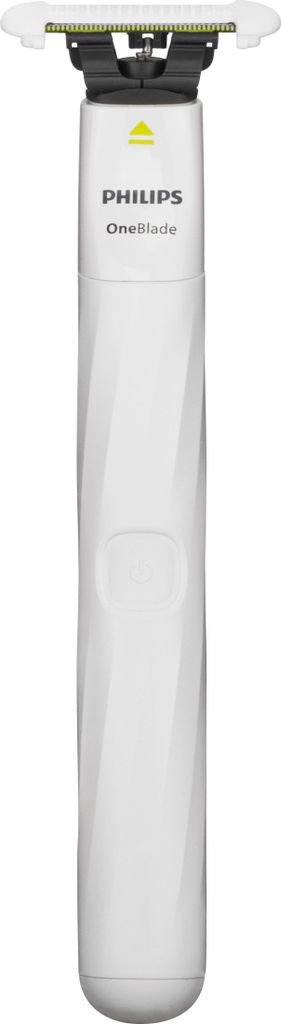 A white Philips OneBlade razor is shown against a white background.