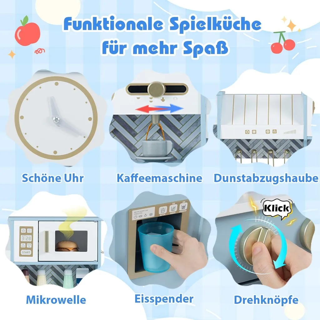 Cuisine bois enfant interactive : machine à café et glaçons intégrés - 5