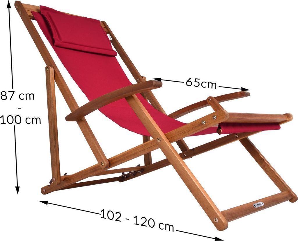 CASARIA® Chaise longue pliante en bois bordeaux Chaise de Image du produit 