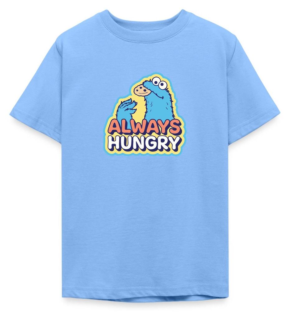 Spreadshirt Sesamstraße Krümelmonster Design Always Hungry Teenager T-Shirt, 152/164 (12-14 Jahre), Himmelblau