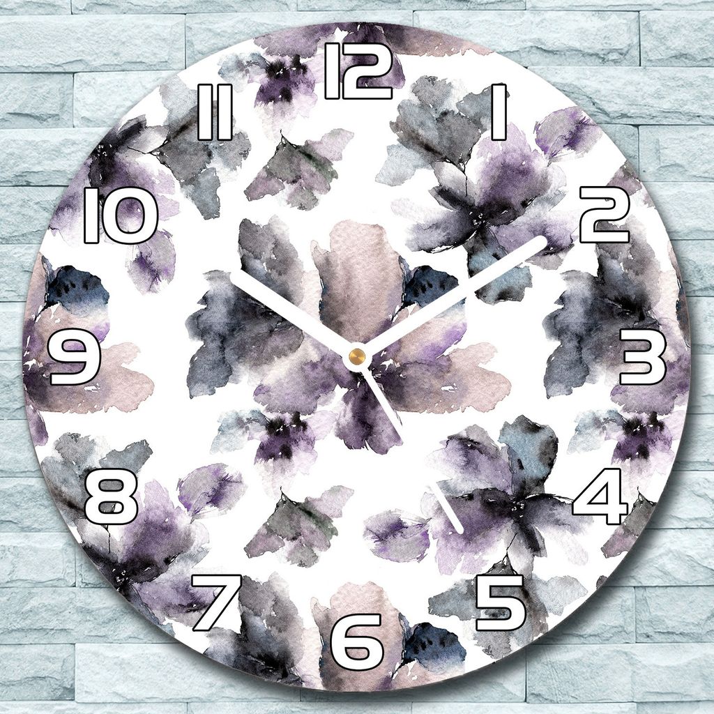 Wanduhr aus Glas Rund fi 30 Blumen Nachtblumen Quarz Deko Schlafzimmer Büro