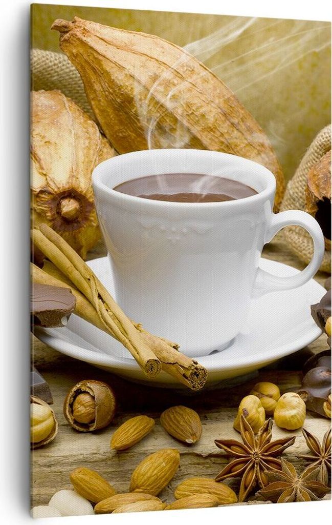 Bild auf Leinwand - Leinwandbild - Einteilig - Tasse Schokolade trinken Kakao - 80x120cm - Wand Bild - Wandbilder - Leinwanddruck - Wanddekoration ...