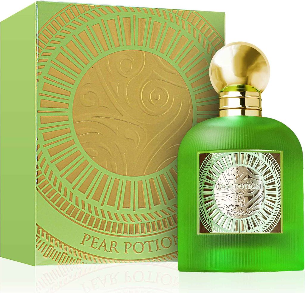 A perfume bottle and its box are displayed against a white background.