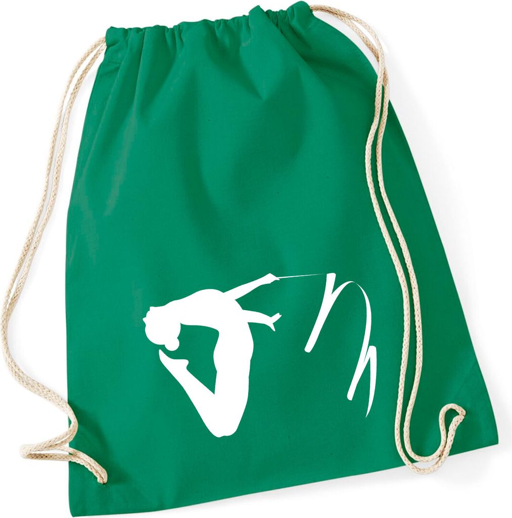 Huuraa Turnbeutel Rhythmische Sportgymnastik Silhouette 12 Liter Kelly Green Baumwolle Rucksack Geschenkidee