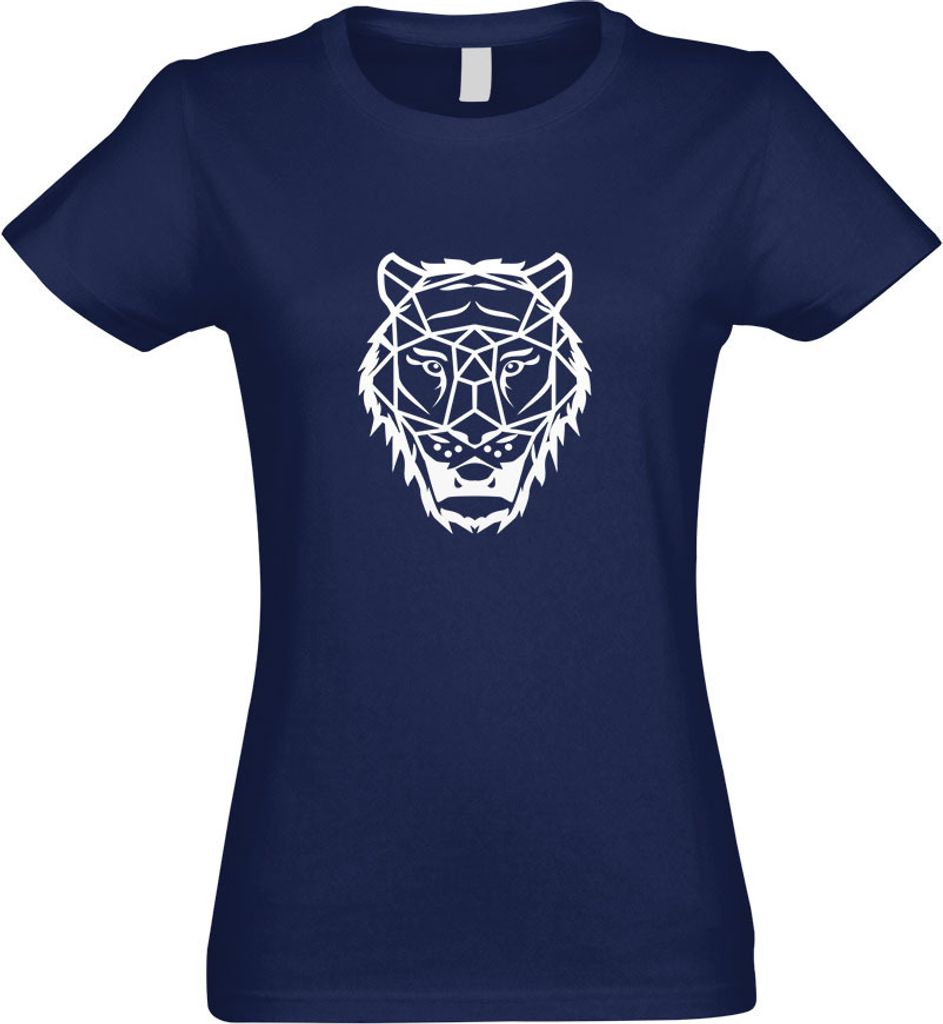 Kiwistar - T-Shirt tailliert - Damen - Navy - Polygon Tiger Figur Tier Art - mit Motiv Bedruckt - Funshirt Design - Sport - Freizeit - Damen - XXL