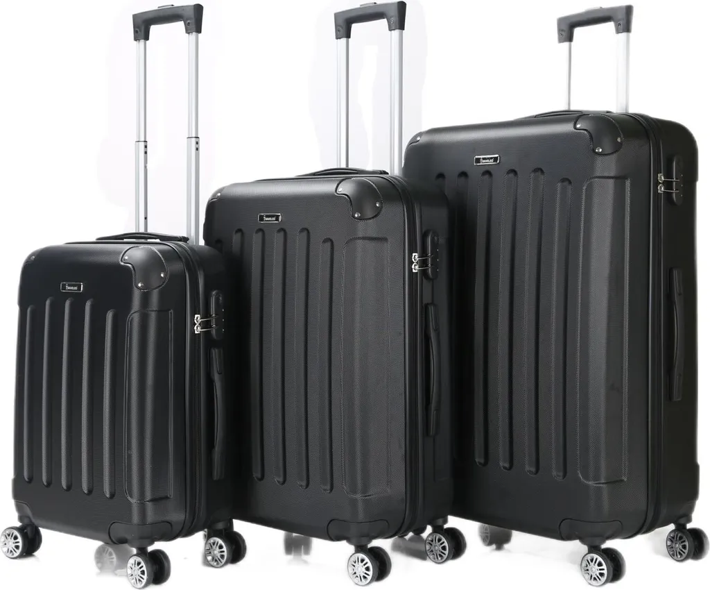 Set Valigie 3 Pezzi Nero Guscio Duro Trolley Viaggio Bagaglio Mano