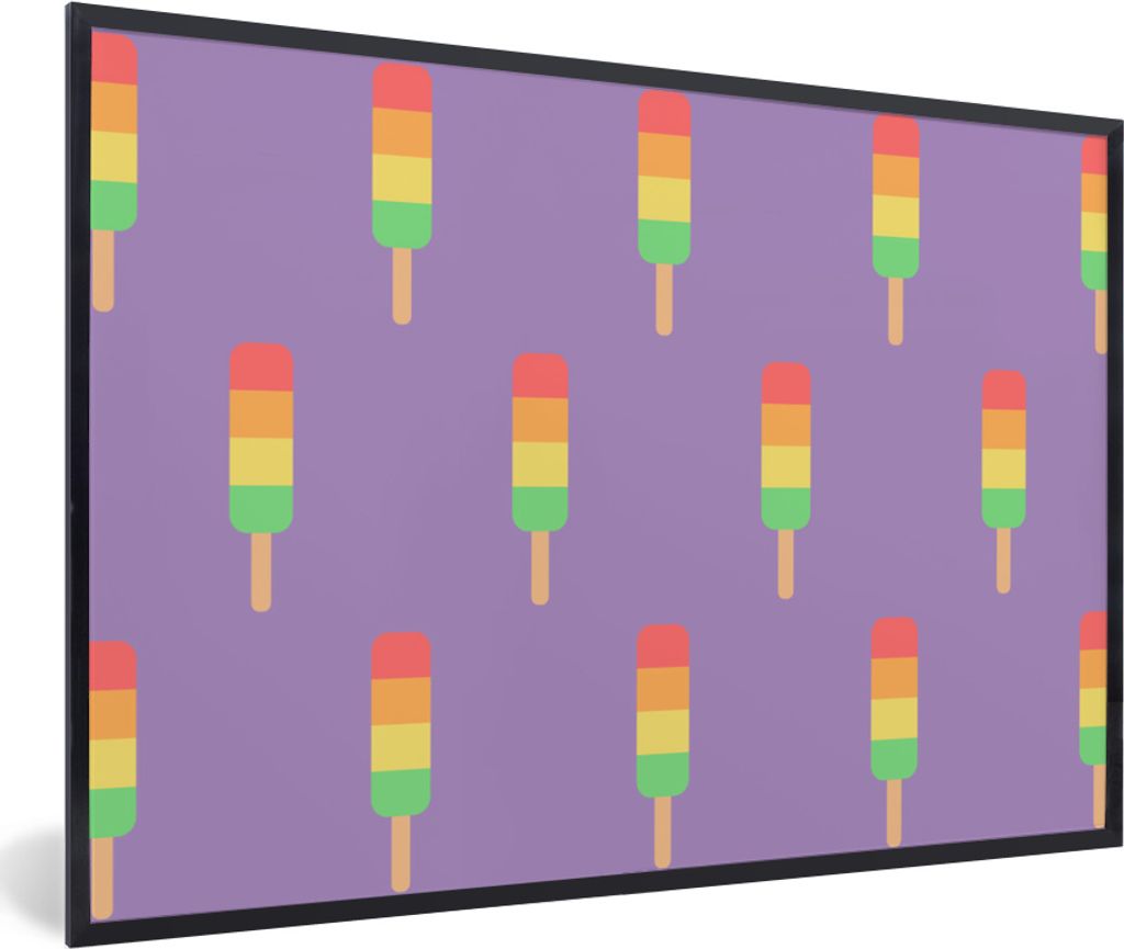 MuchoWow MuchoWow Gerahmtes Poster Eiscreme - Muster - Farben - Lila 90x60 cm - Poster mit zchwarzem Bilderrahmen - Fotorahmen - Foto-Plakat