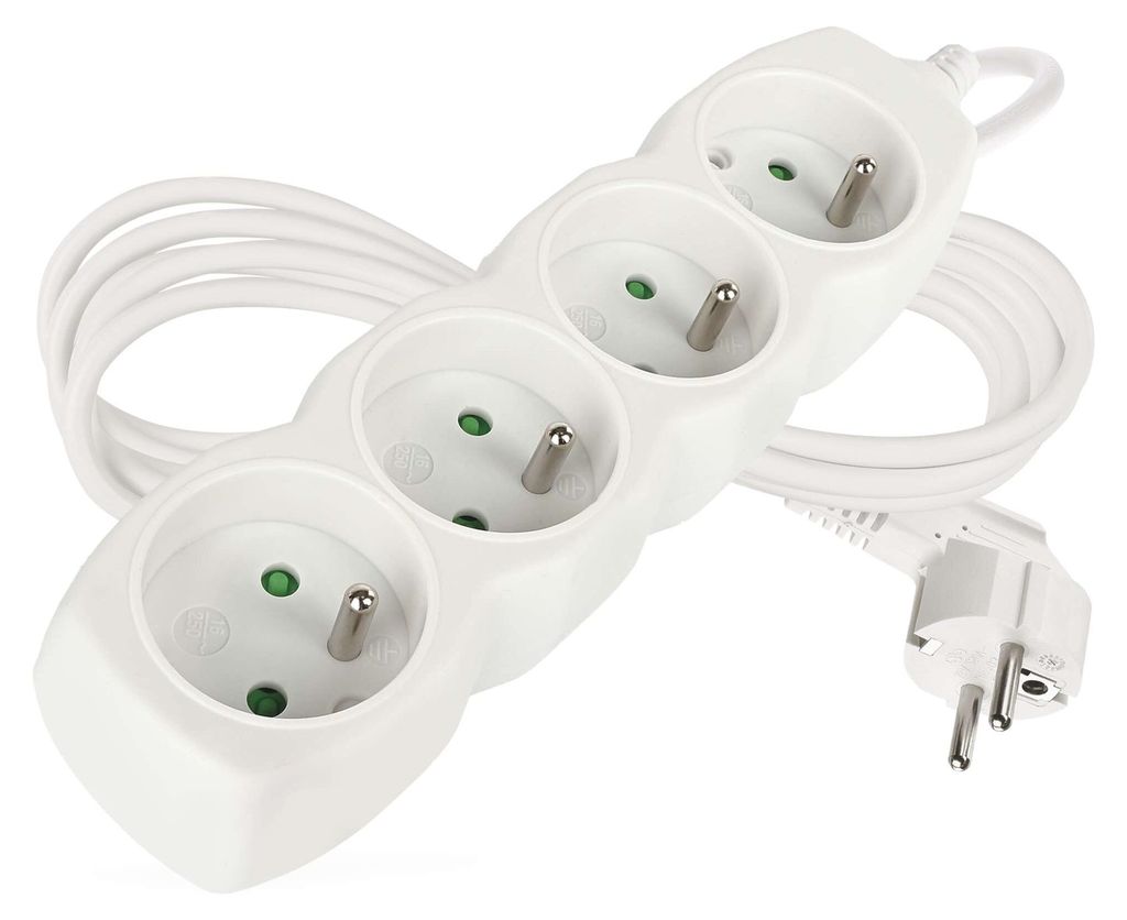 Prodlužovací kabel 2 m / 4 zásuvky / bílý / PVC / 1 mm2