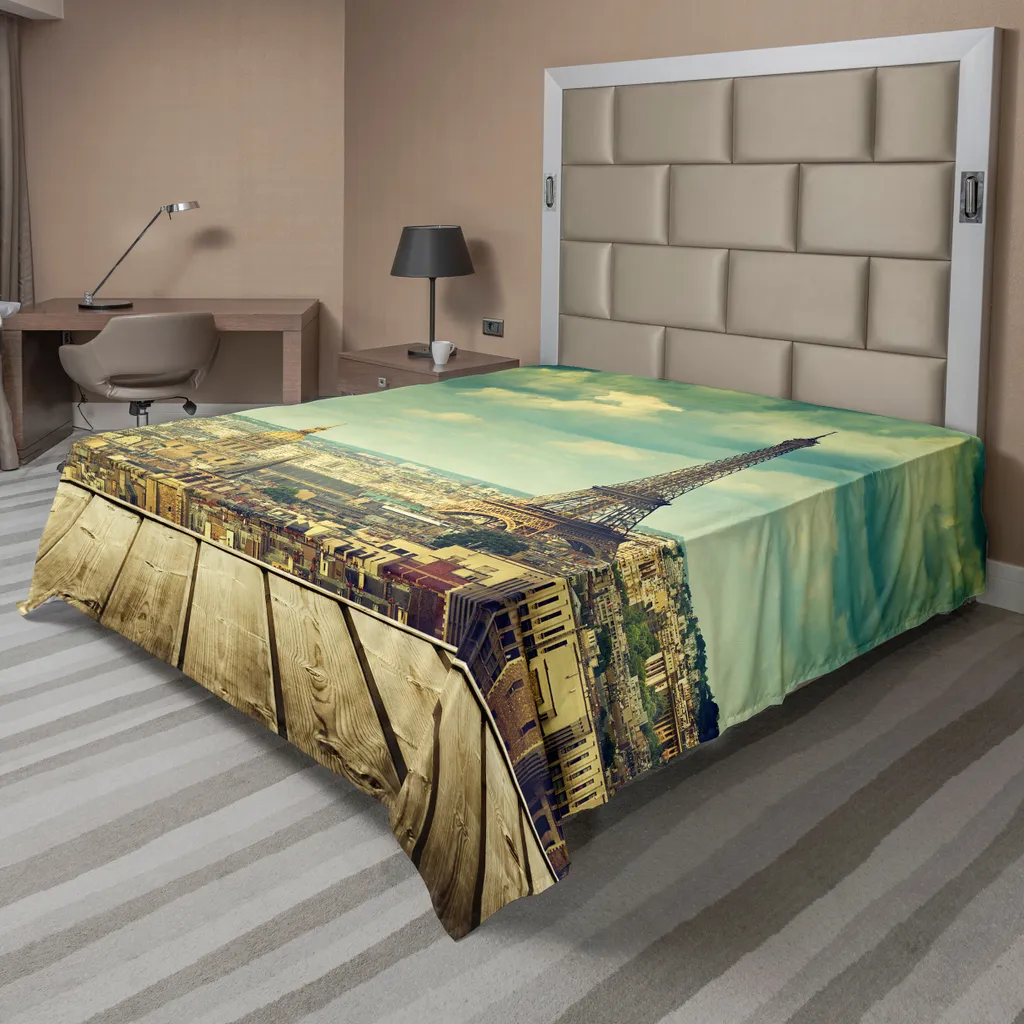 Drap de Lit Anti-Plis Doux Tour Eiffel pour Grand Lit 275x260cm Sarcelle
