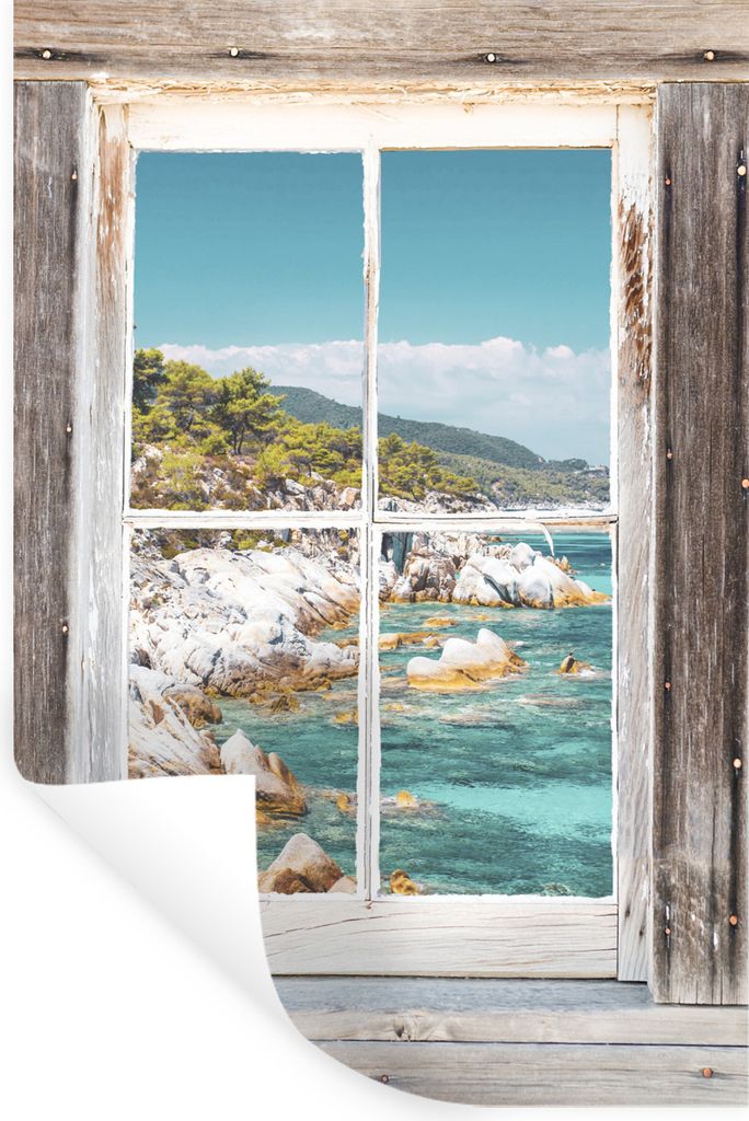 MuchoWow Wandtattoo Wandsticker Wandaufkleber Durchsichtig - Meer - Holz 80x120 cm Selbstklebend und Repositionierbar - Repositionierbar - Wasser...