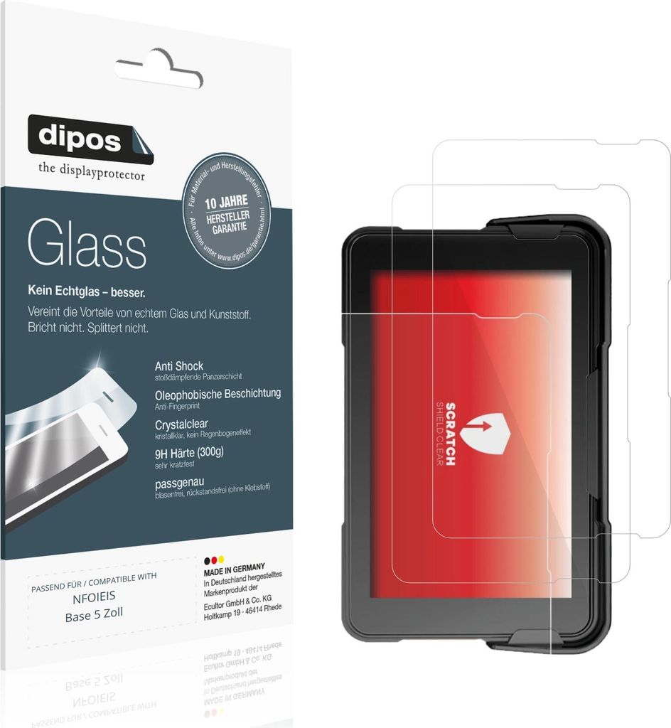 2x Schutzfolie für NFOIEIS Base 5 Zoll - Anti-Shock 9H Folie dipos Glass Kunststoffglas