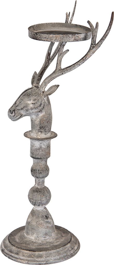 Clayre & Eef Kerzenständer Hirsch 17x14x42 cm Grau Metall Produktbild 