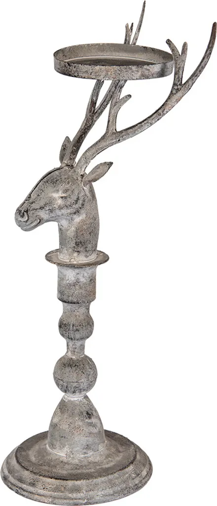 Bougeoir Cerf Gris Métal 42cm Design Sculptural pour Décoration Maison