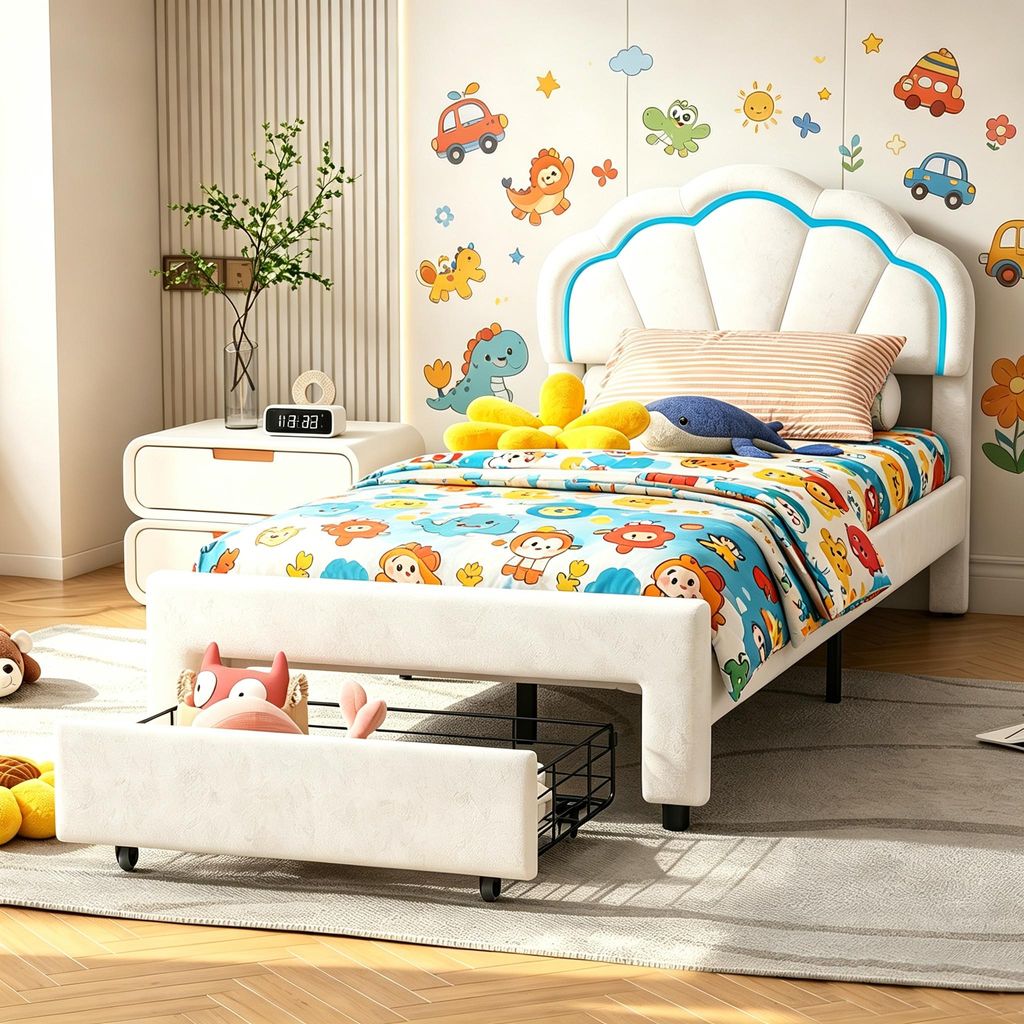INONEFT Kinderbett 90x200cm mit LED, Polsterbett mit Produktbild 