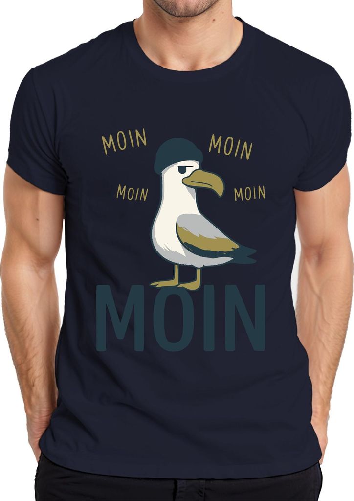 Moin Möwe Norddeutschland Küste Nordsee Maritim Lustig Seemöwe Herren T-Shirt, Navy, XL