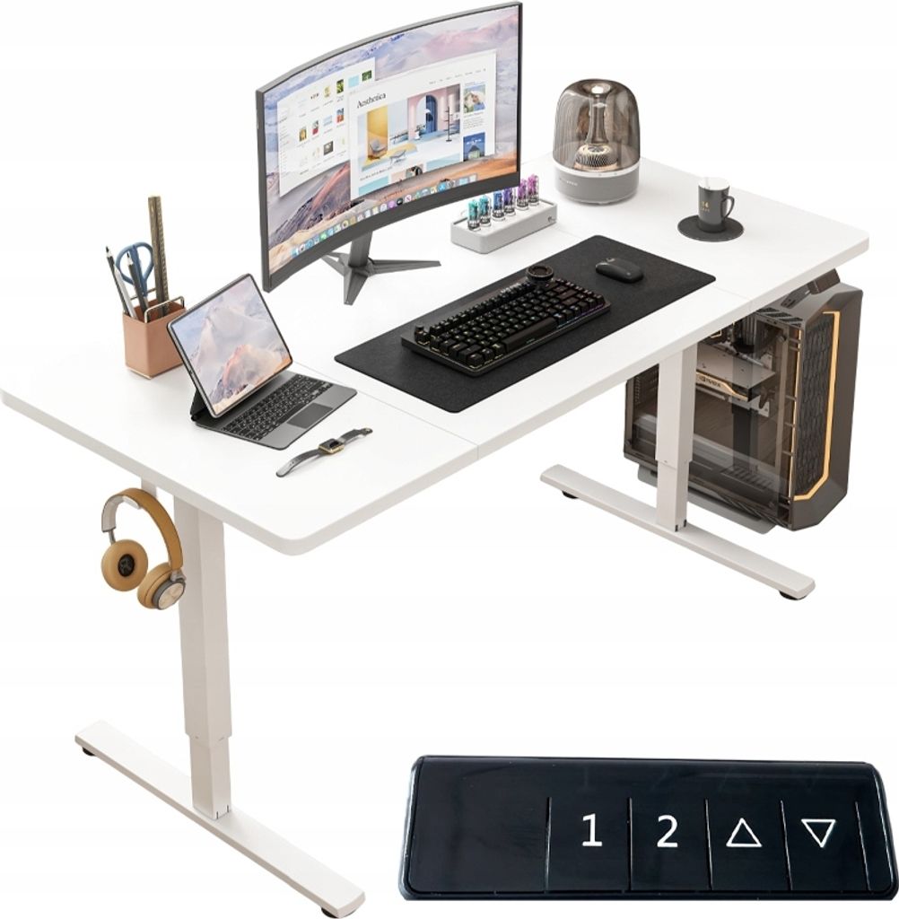 Elektrisch verstellbarer Schreibtisch 160 x 60 cm Höhenverstellbar Gaming Weiß