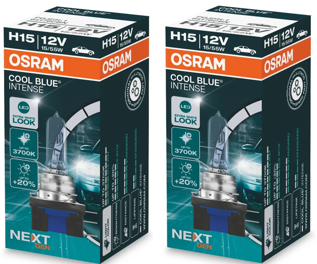 Pack ampoule H15 halogène OSRAM Cool Blue éclairage blanc pour auto