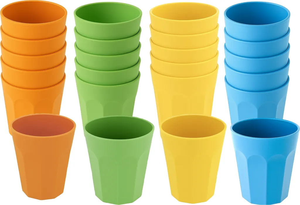 Lot de 24 gobelets en plastique réutilisables 300ml incassables colorés