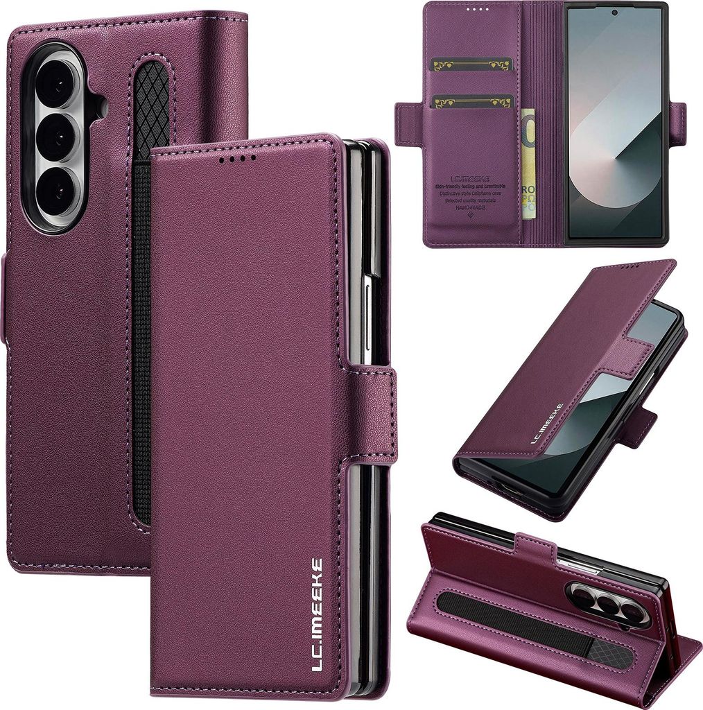 Handyhülle für Samsung Galaxy Z Fold 7, Magnetische Flip Leder Hülle mit Kartenfach und Standfunktion Lila