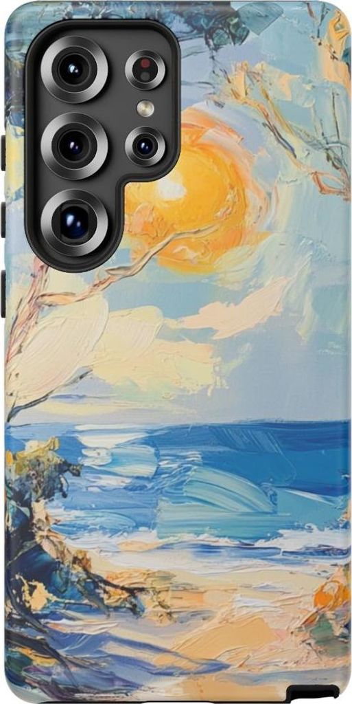 Sonnenbeschienene Küstenlandschaft in Pinselstrichen – Hülle Kompatibel mit Galaxy S25 Ultra