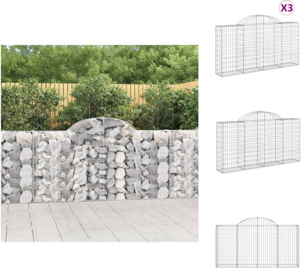 vidaXL Gabionen mit Hochbogen 3 Stk. 200x30x100/120cm Verzinktes Eisen - Blumentöpfe & Pflanzgefäße