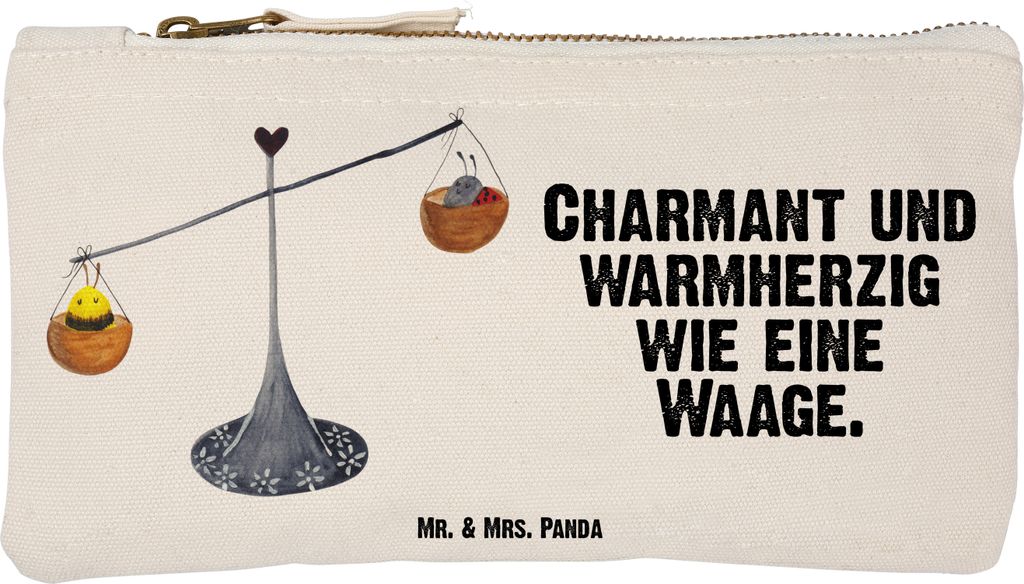 Mr. & Mrs. Panda Etui Sternzeichen Waage Größe S Klein - Weiß - Geschenk, Kulturbeutel, Kulturtasche, Biene, Marienkäfer, Gleichgewicht, Mäppc...