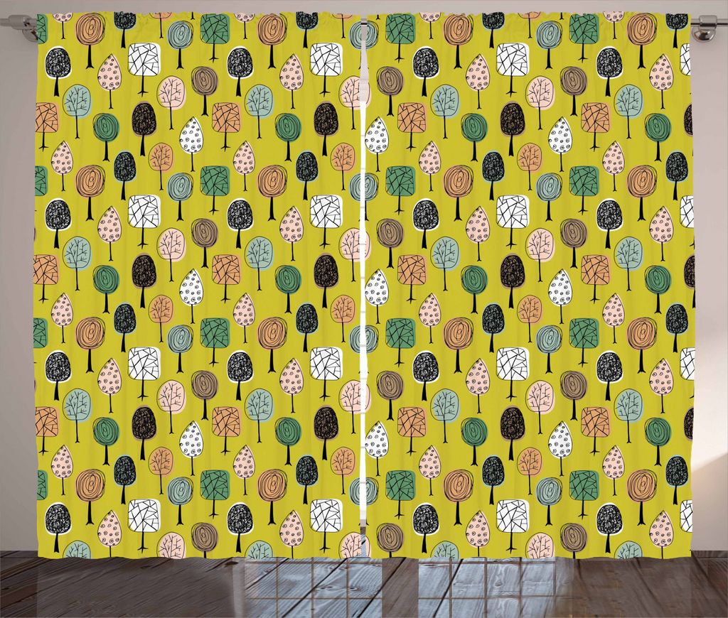 ABAKUHAUS Geometrischer Wald Rustikaler Vorhang, Herbstbäume, Wohnzimmer Universalband Gardinen mit Schlaufen und Haken, 280 x 225 cm, Mehrfarbig
