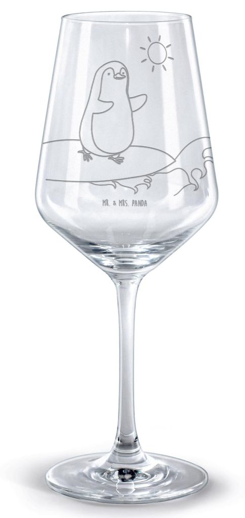 Mr. & Mrs. Panda Weinglas Pinguin Surfer - Transparent - Geschenk, Urlaub, Hawaii, glas für rotwein, Kelch, Portugal, Rotweinglas mit Gravur, grav...