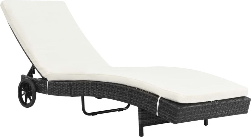"im Angebot" Sonnenliege - für den Garten - 1 Person - mit Rollen und Auflage Poly Rattan Schwarz - Gartenliegen CC19929